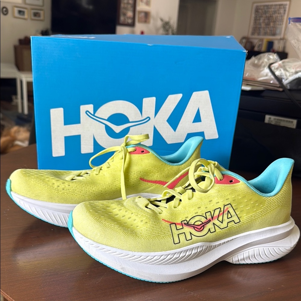 Hoka Yellow and Aqua Women's Athletic Running Shoes